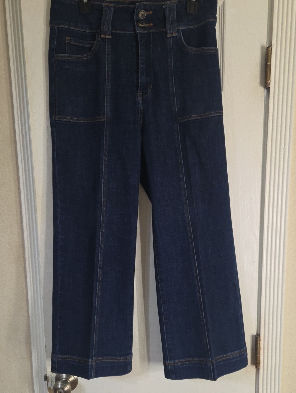 Mica Center Seam Cropped Flair Dark Blue Denim Jeans